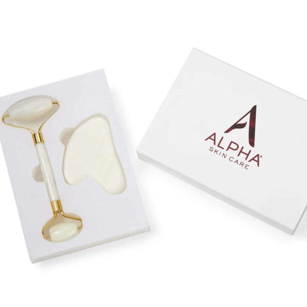 ALPHA SKIN CARE White Jade Roller & Gua Sha Facial Beauty Kit NIB